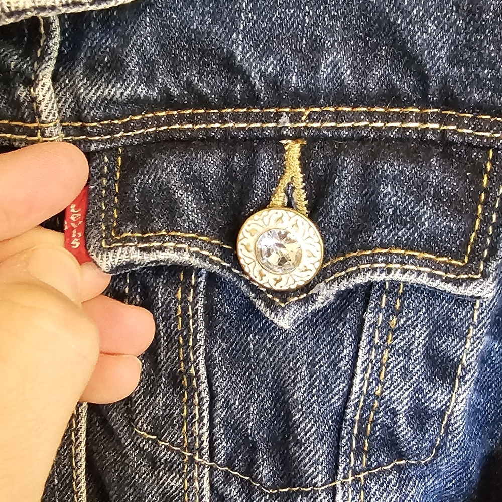 Girls Levi Strauss denim jacket 8/10 bling jewel button up fall style classic - Picture 2 of 5
